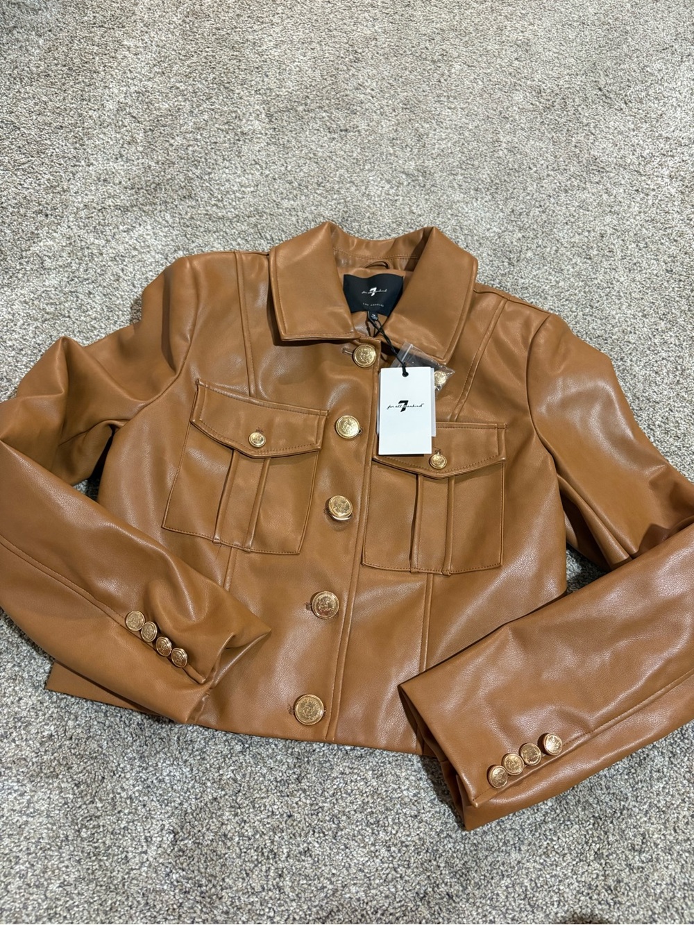 7 for all mankind faux leather utility jacket brown NWT size medium - Picture 2 of 6